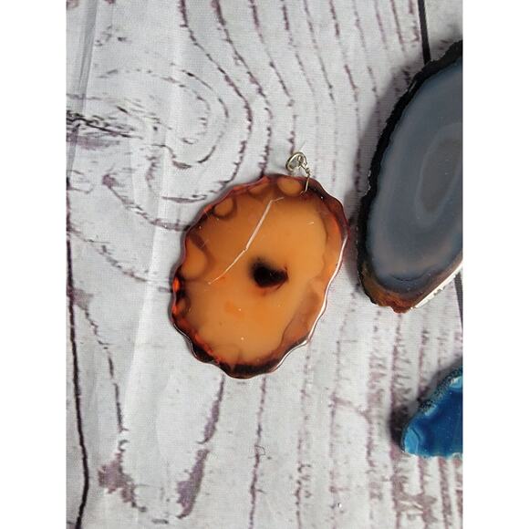 Lot Of 4 geode slices lot blue Orange Ornaments - Picture 5 of 9